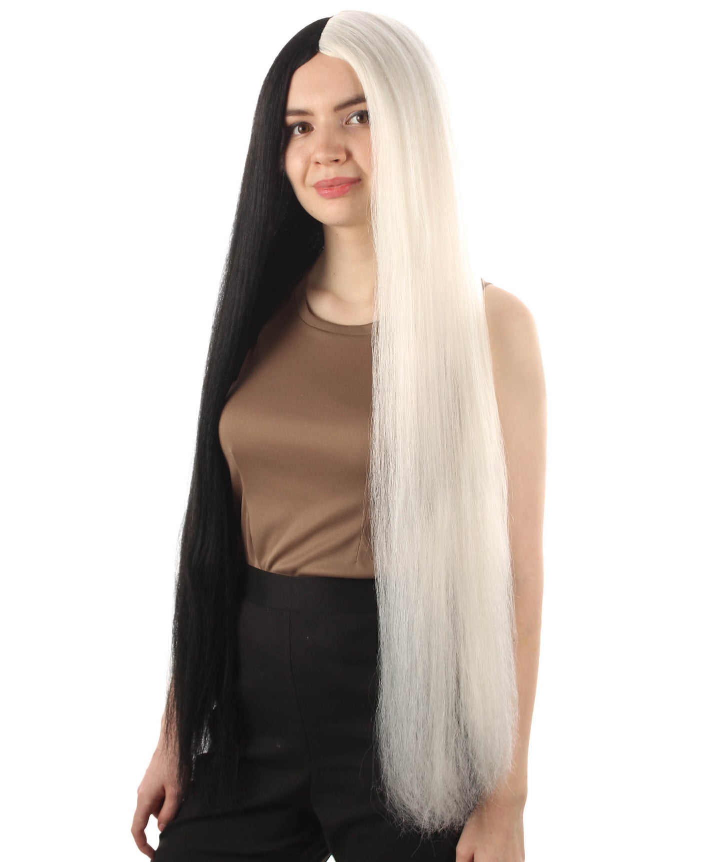 女性 36インチ 超長いウィッグ ホワイトブラック H-5379_19 バングなし コスプレ衣装の髪ウィッグ