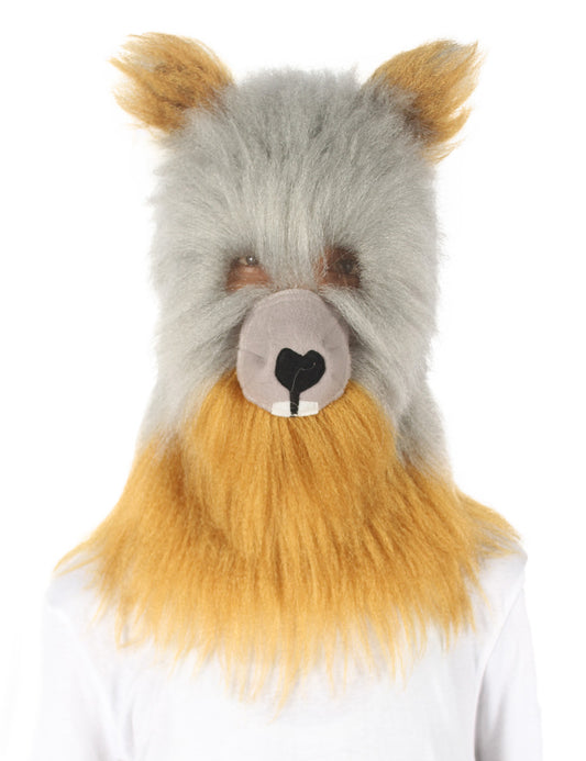 ハロウィンパーティープレミアムメンズ H-5591 グレーとブラウンのリスのウィッグとマスク ソフト合成繊維