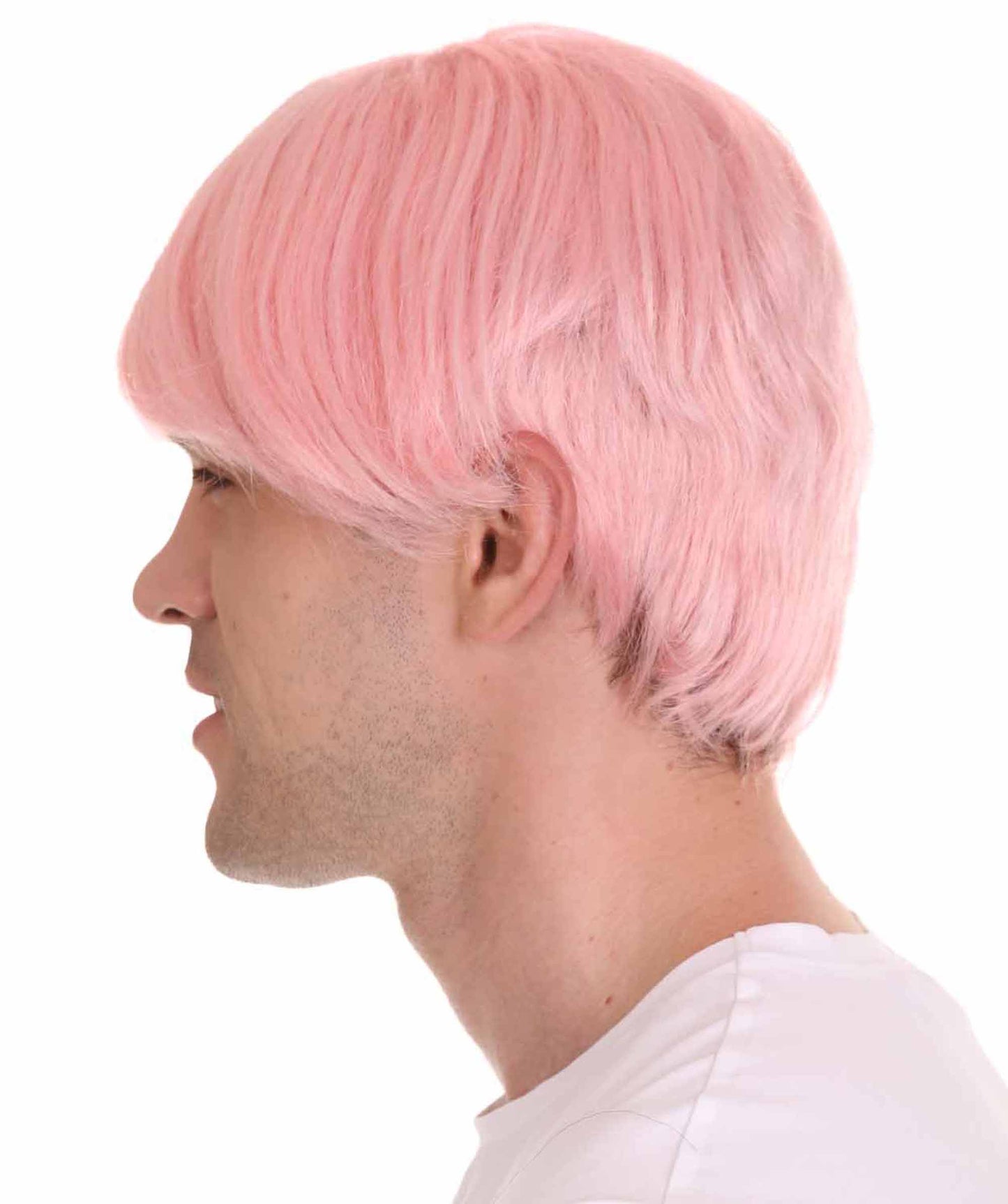 K-ポップ 男性 ミドルパートピンク ポップスターウィッグ H-5540 プレミアム通気性抜群キャップレスキャップ
