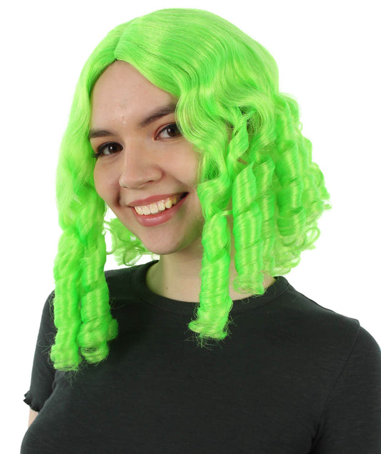 女性用14インチショルダーレングスウィーブカーリーゴルディロックスウィッグ ライトグリーン H-5377_7 ソフト合成繊維ヘア ハロウィンパーティーウィッグコレクション