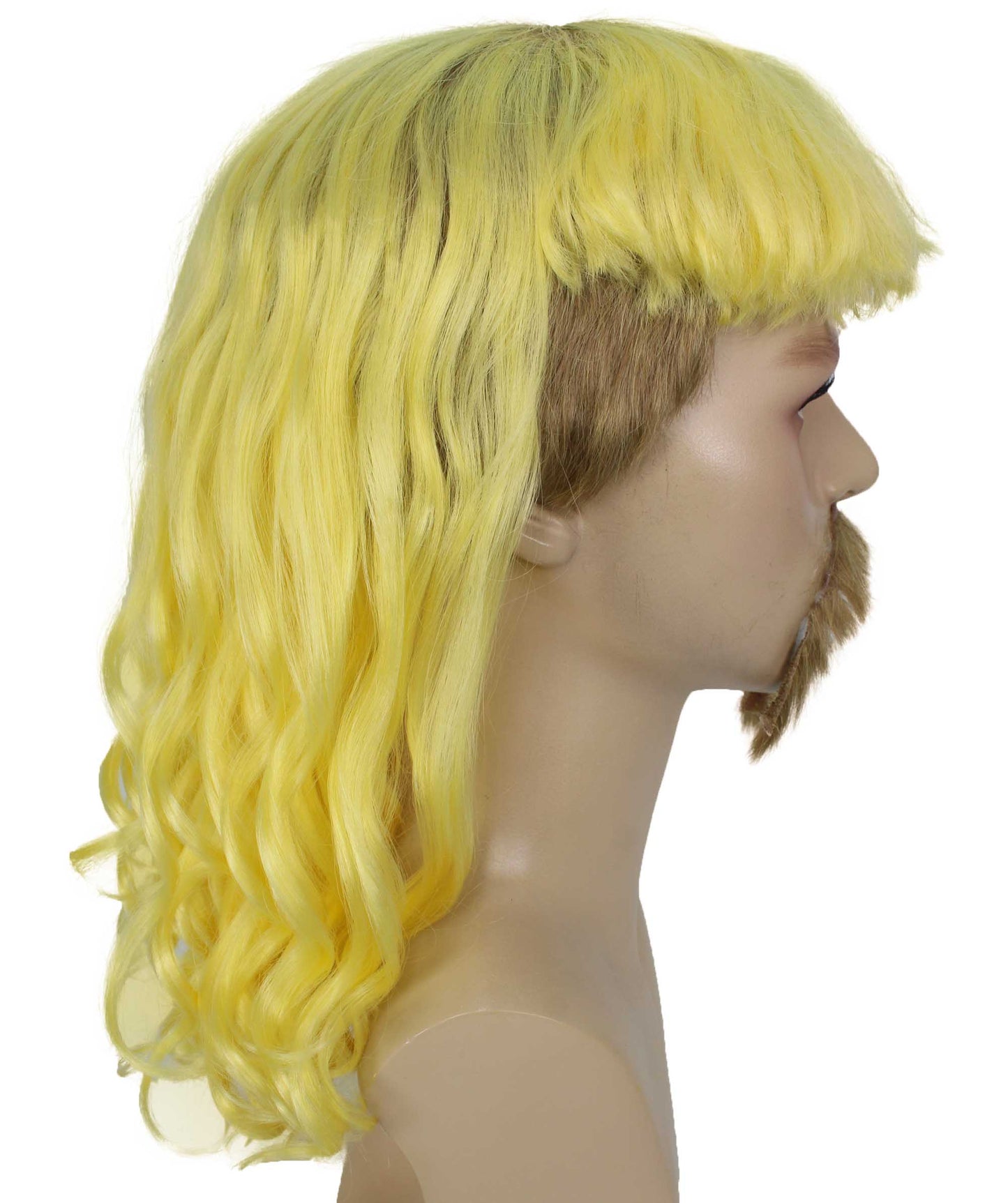 ハロウィンパーティープレミアムメンズH-5565_LYLライトイエローマレットウィッグとヒゲセット