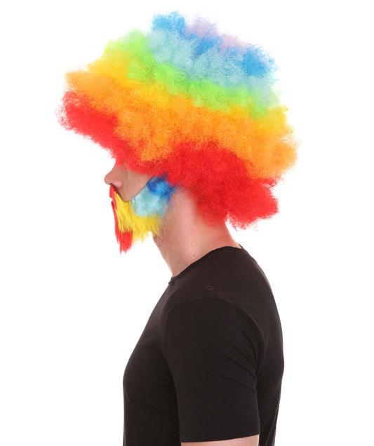 大人 男女兼用 80年代 画家風 アフロウィッグ 顎髭と口髭セット レインボー H-5124 シンプルでクラシックなセレブコスチューム プレミアムハロウィンウィッグ