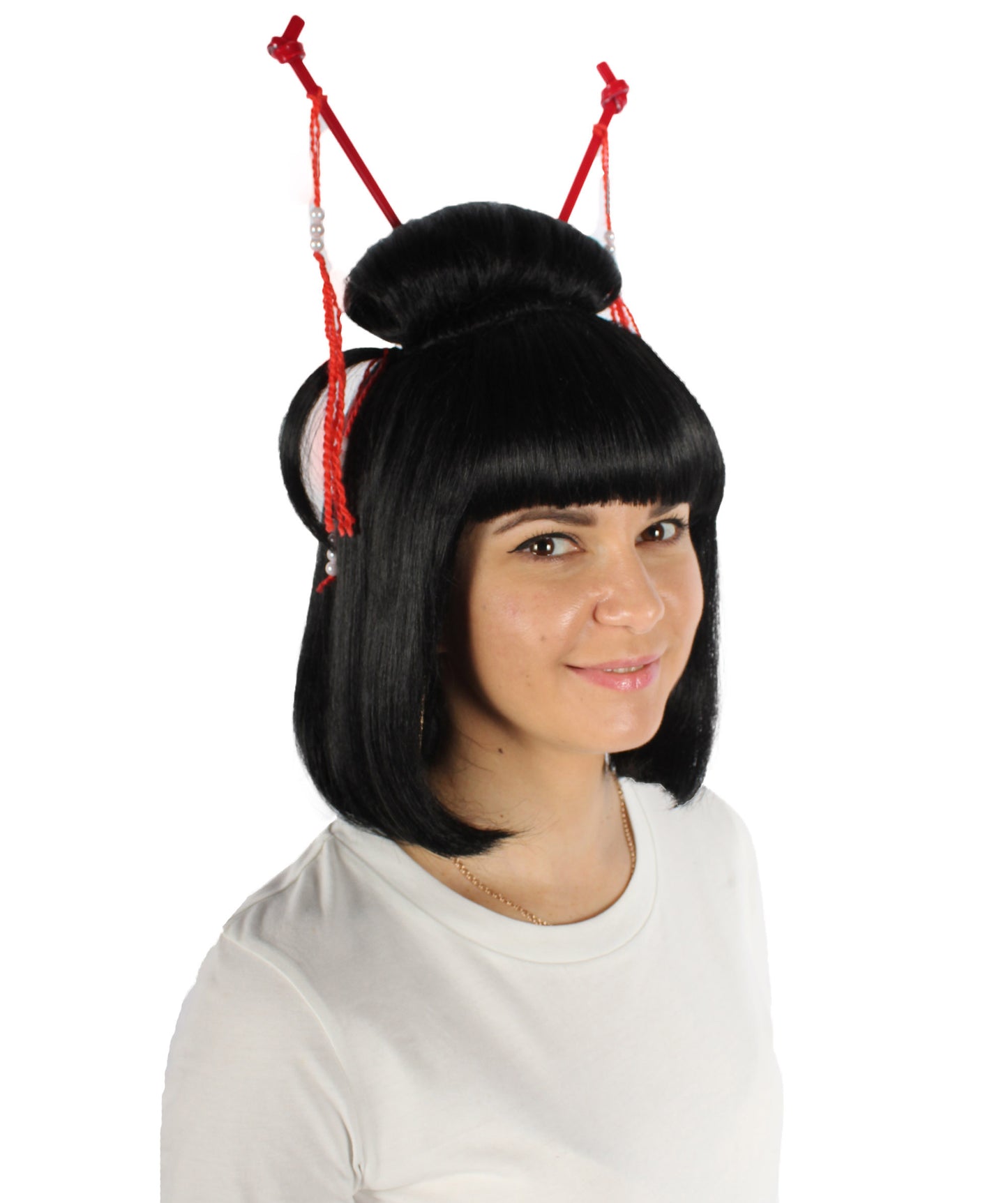 女性用 H-5853 ブラック 伝統的なアジアのレディ ウィッグ ハロウィンに最適 難燃性合成繊維