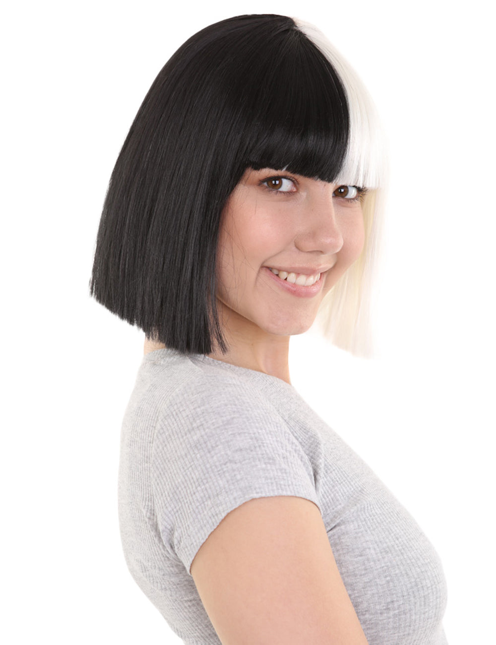 Wigs2you ハロウィンとパーティー プレミアム レディース H-489 SIA ブラックとホワイト ウィッグ Sサイズ