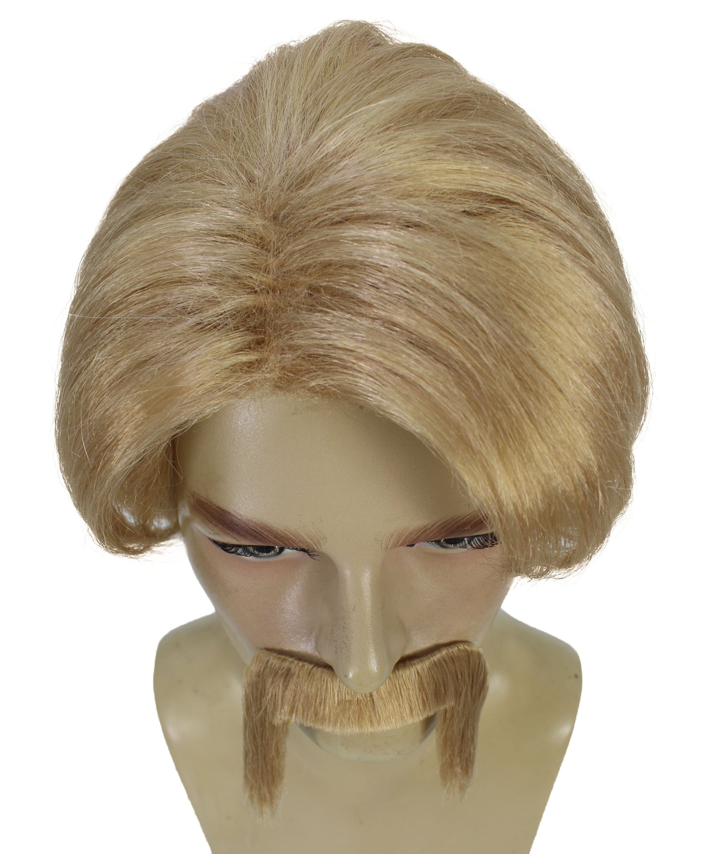 男性用 H-6131 格闘家チャック ブロンド ウィッグ 口ひげ付き 通気性 キャップレス キャップ 難燃性合成繊維