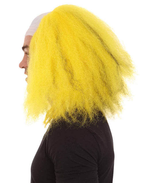ハロウィーンパーティープレミアムメンズH-3627イエローボールドクラウンウィッグ