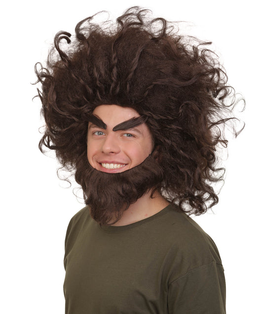 メンズ H-6046 中世スコットランド アニメ映画 ブレイブロード ブラウン ふわふわウィッグ ひげ付き ハロウィンに最適 難燃性合成繊維