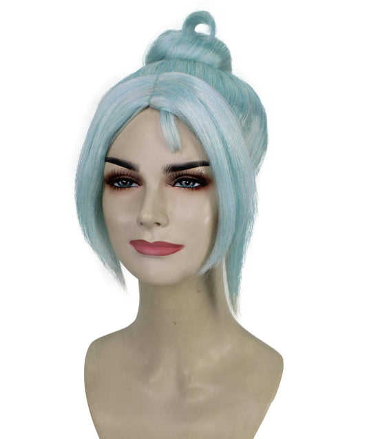 女性用 H-5841 ブルー ビデオゲーム ウィッグ バングス&バンズ ハロウィンに最適 難燃性合成繊維