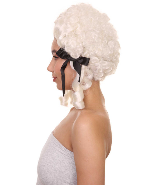 18世紀コロニアルホワイトウィッグ H-4518 歴史的ウィッグ プレミアム通気性キャップレスキャップ