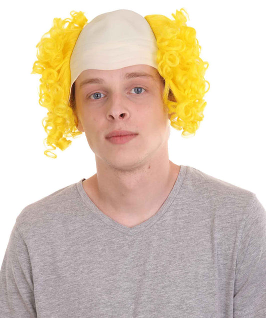 ハロウィーンパーティープレミアムメンズH-3682 スケアリーボールドクラウンカーリーイエローウィッグ
