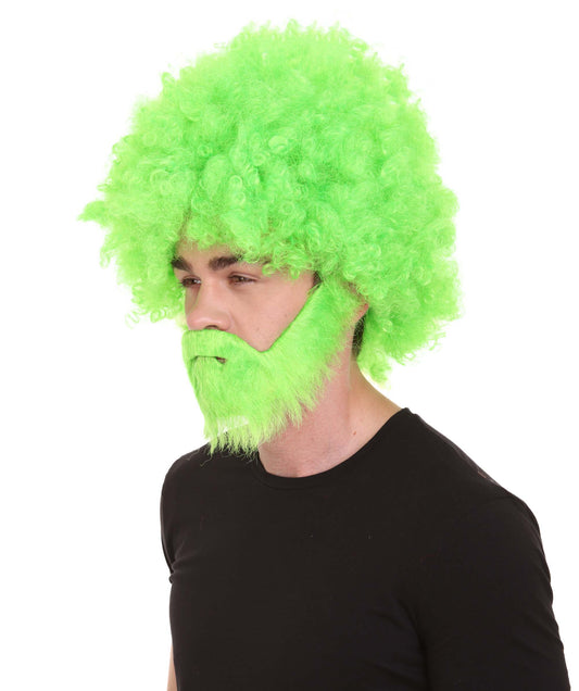 大人 男女兼用 80年代 画家風 アフロウィッグ 顎髭と口髭セット ライトグリーン H-5119 シンプルでクラシックなセレブコスチューム プレミアムハロウィンウィッグ