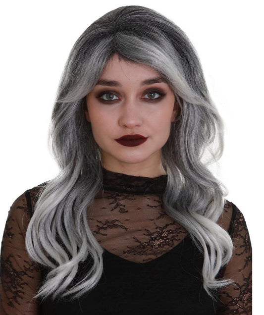 ハロウィンパーティープレミアム H-5307 女性用 シルバー ウェービーミディアムレングス トレンディ フロステッドウェーブウィッグ