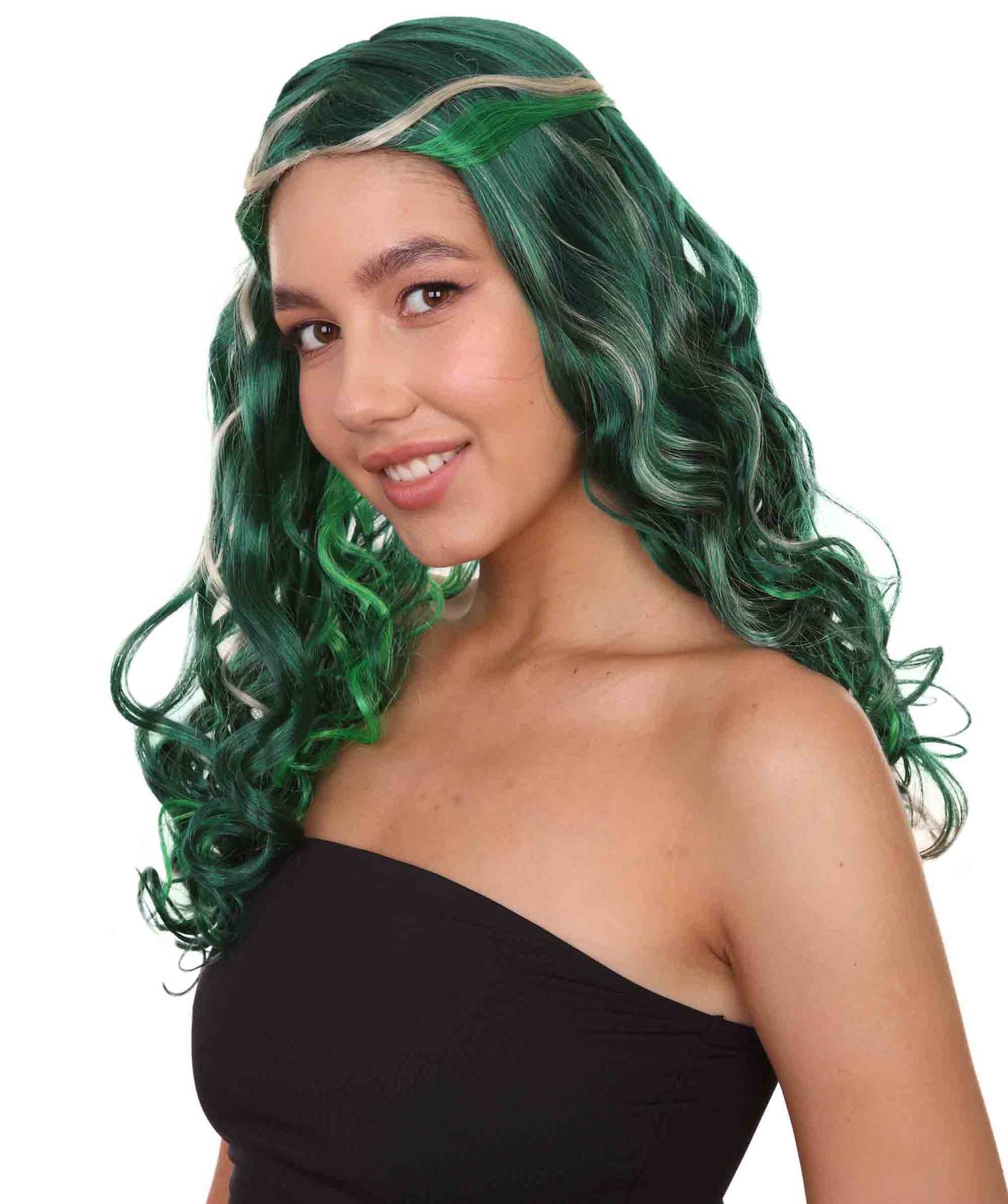 ゾンビレディースウィッグ H-2653 グリーン セクシーコスプレパーティーハロウィンウィッグ プレミアム通気性のキャップレスキャップ