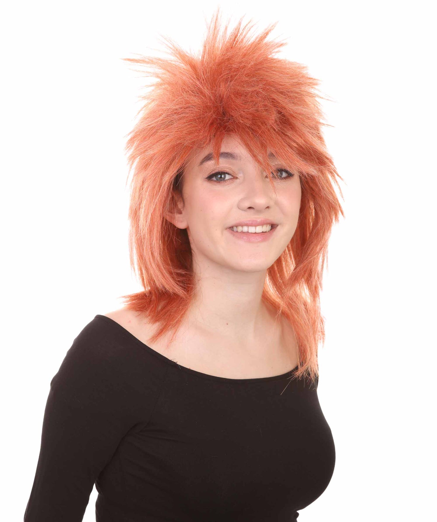 Wigs2you ハロウィン パーティー プレミアム H-1310 簡単に着用でき 快適なフィット感 80 年代女性ピーチ ロッカー スタイルウィッグ