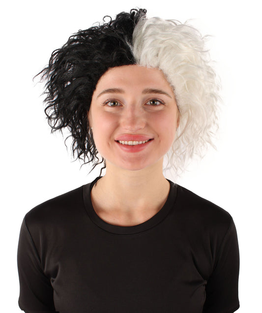 女性用H-5906 ブラック&ホワイト 2色 カーリー ウィッグ ハロウィンに最適 難燃性合成ファイバー