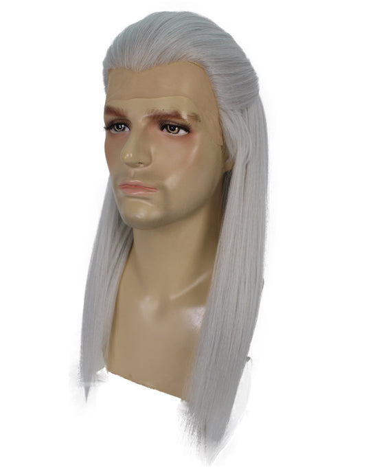 ハロウィンパーティ プレミアムメンズ H-5536 ハーフアップ ロング ストレート グレーウィッグ 合成繊維の髪