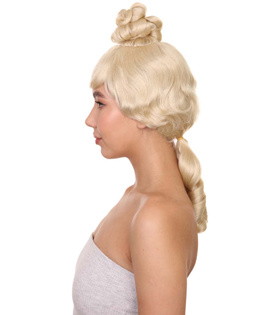 コロニアルレディーズ18世紀カーリーブロンドウィッグ H-4439 歴史的ウィッグ プレミアム通気性キャップレスキャップ