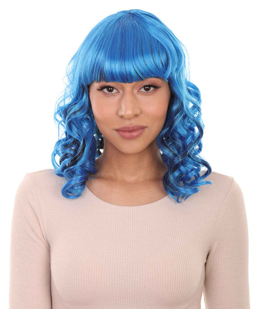 ハロウィンパーティー プレミアム 女性用 H-2766 ブルー ウェーブ ウィッグ