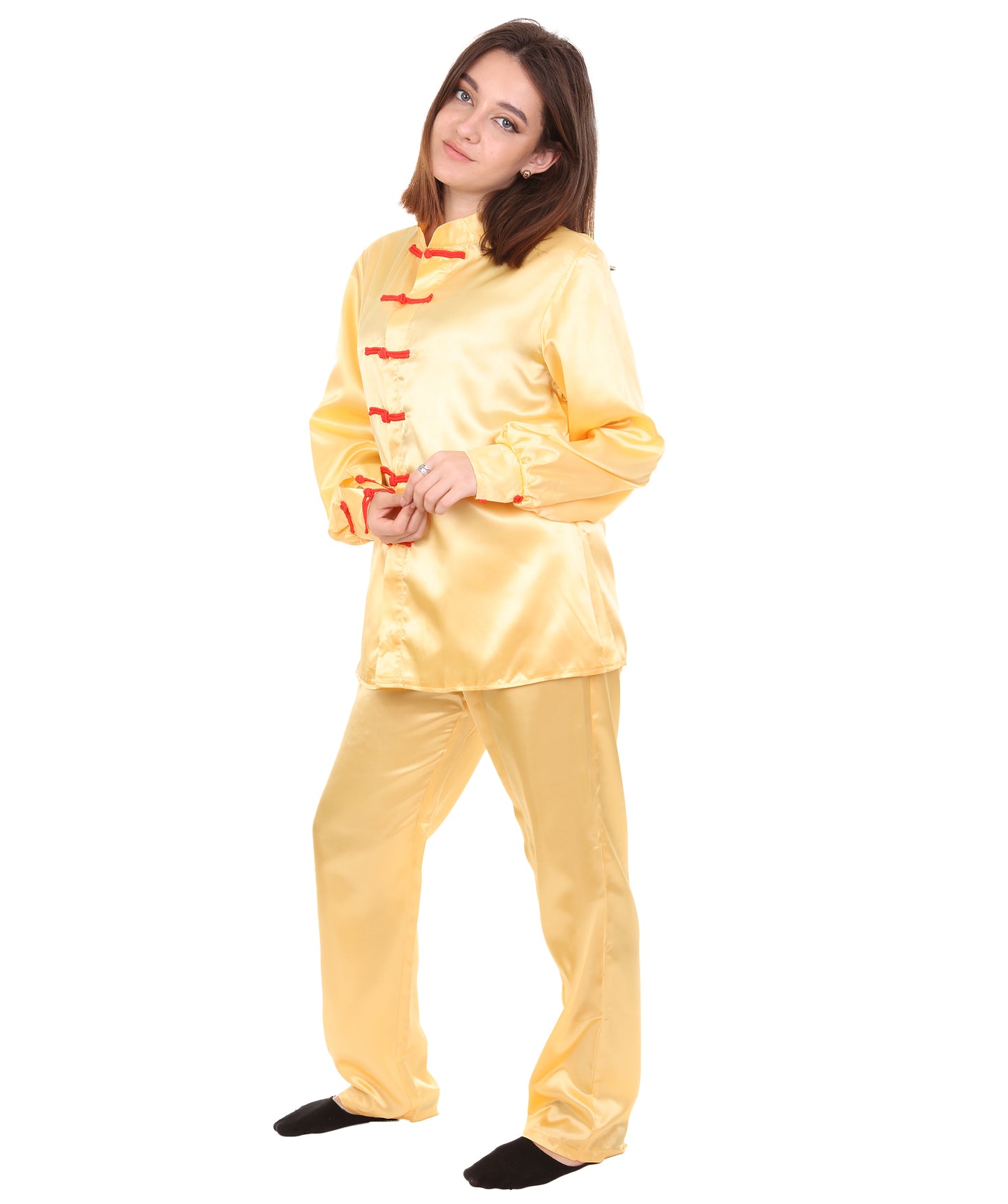 大人用ウィメンズ JCO-270_4 中国の伝統的なカンフー ライトゴールドサテン 制服 コスプレ衣装