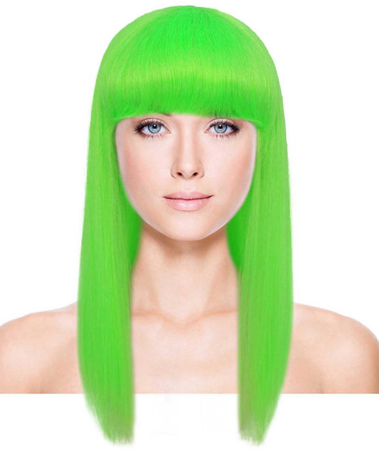 女性 18インチ シルキーな中程度のストレート長さ ディーバウィッグ ライトグリーン H-5378_6 合成繊維の髪 バングス付き ハロウィーン パーティーウィッグ