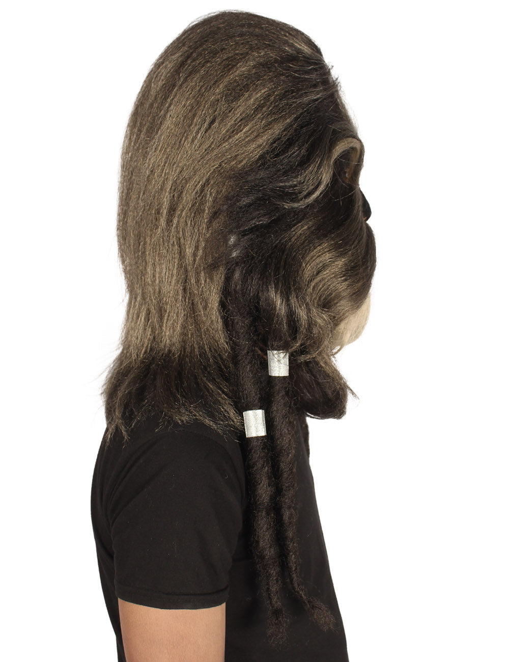 ハロウィンパーティ プレミアムメンズ H-5549 長いヘアリー エルダーウォリアーエイプ ミリタリーリーダー レジスタンスファイター ダークブラウン コスプレウィッグ & マスク