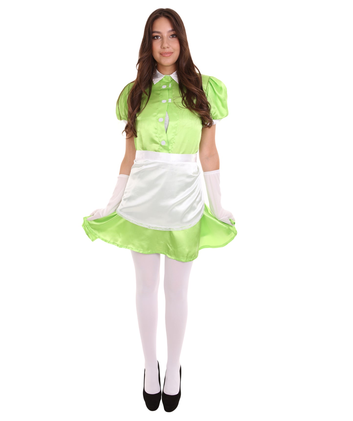 大人用女性の JCO-328_7 フレンチエプロンメイド制服 ライム コスプレコスチューム