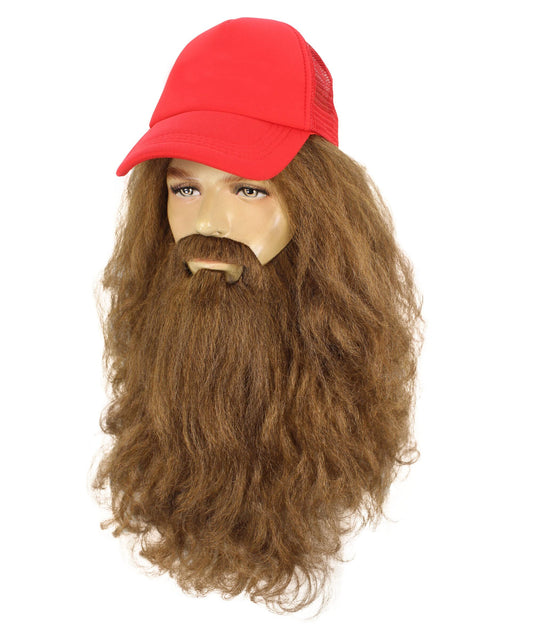 メンズ H-6152 フォレストランナー映画キャラクターウィッグ ひげ口ひげキャップ付き ハロウィンに最適 難燃性合成繊維