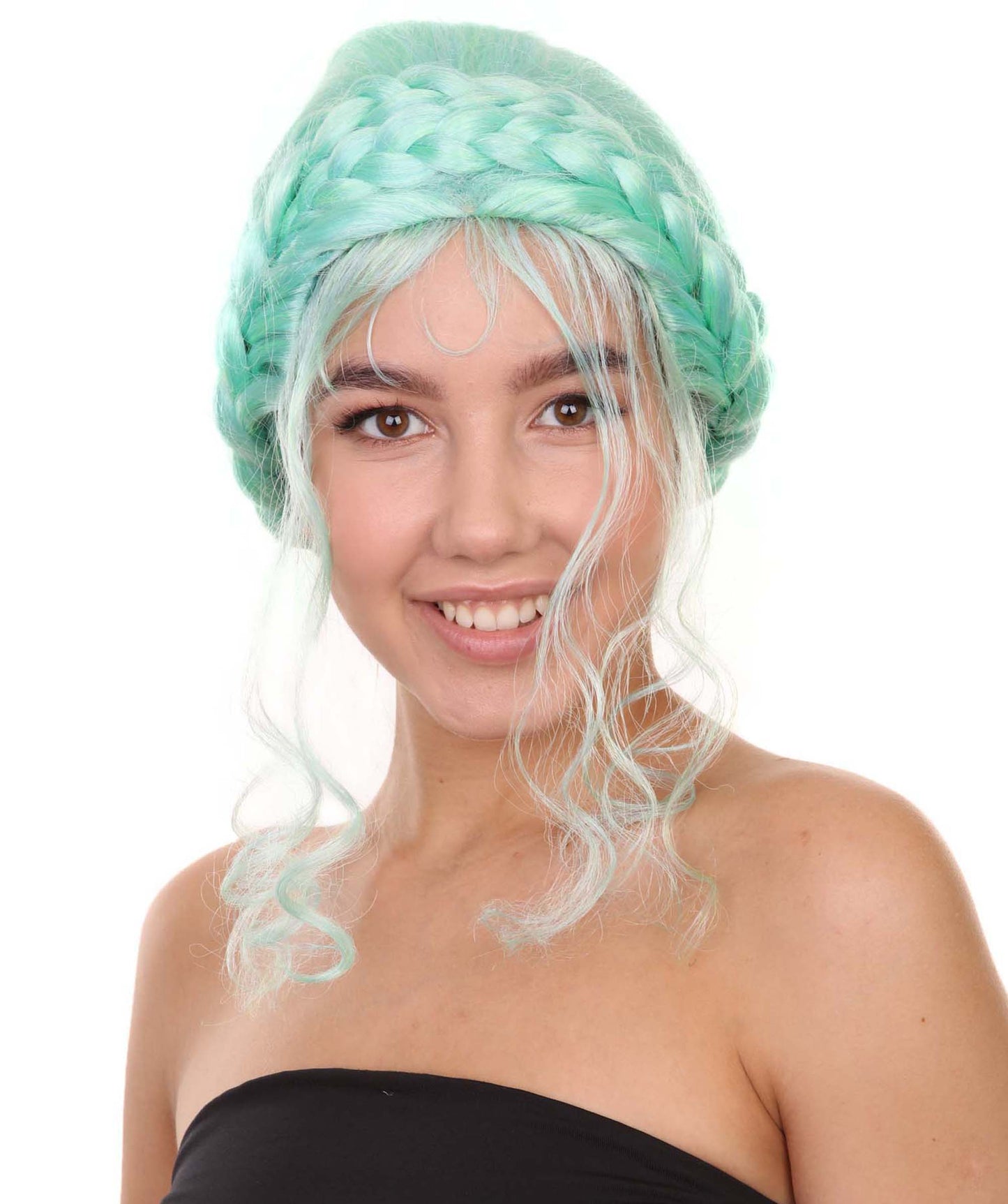 プレミアムハロウィンパーティー 女性 H-5404 ミディアムレングス ブレイデッドアップド アイコニックインフルエンサーオブソーシャルメディアウィッグ ブルー