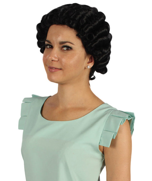 ハロウィンパーティープレミアムレディース H-4190 コロニアルレディカーリーブラック歴史的ウィッグ 通気性のキャップレスキャップ