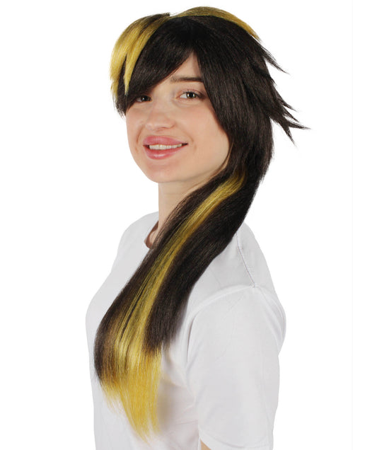 Wigs2you H-6929 レディース ビジュアル系ミュージシャン風 ブラック&イエローウィッグ|ハロウィンにぴったり|難燃性合成繊維