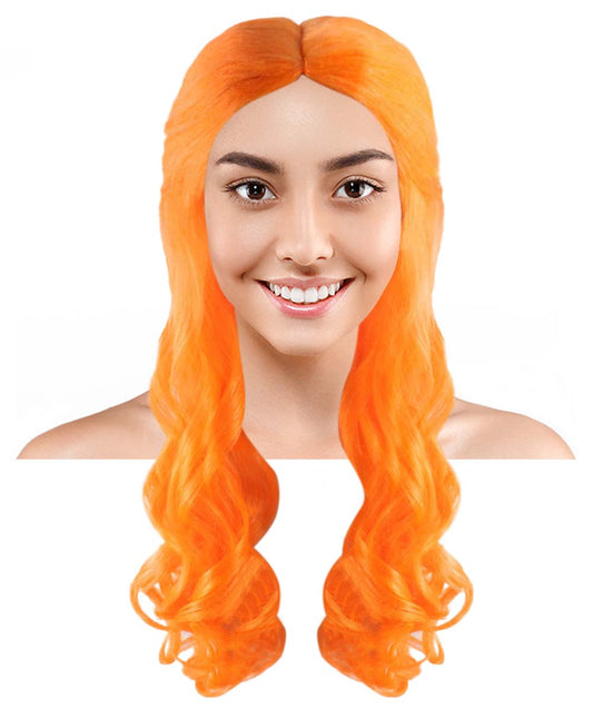 ハロウィンパーティー プレミアム 女性用 H-2941 オレンジ ロング ウェーブ ウィッグ