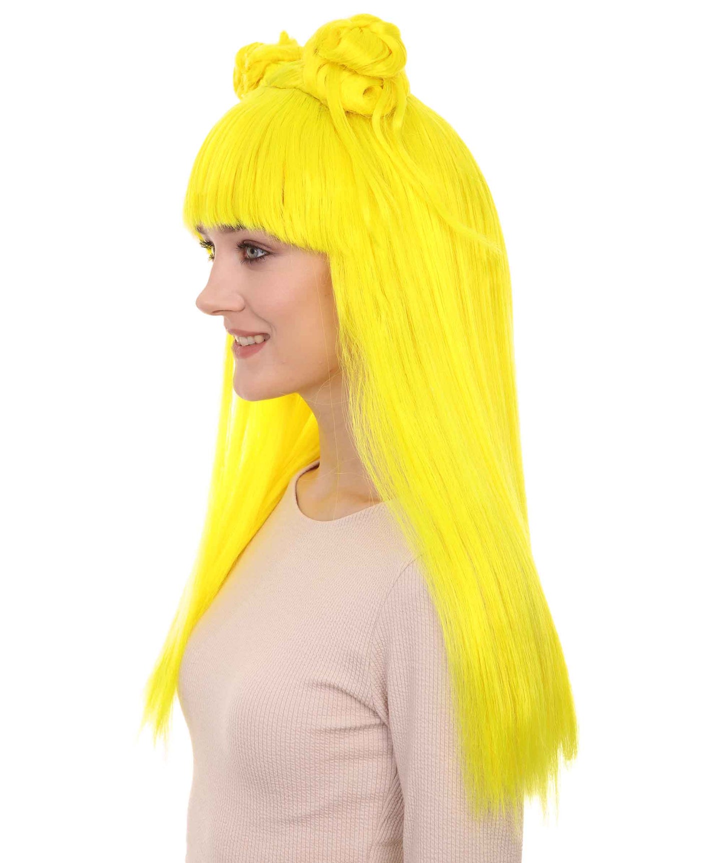 Wigs2you ハロウィン パーティー プレミアム レディース H-1225 快適なフィット感 ネオンイエロー アジアン プリンセス ウィッグ
