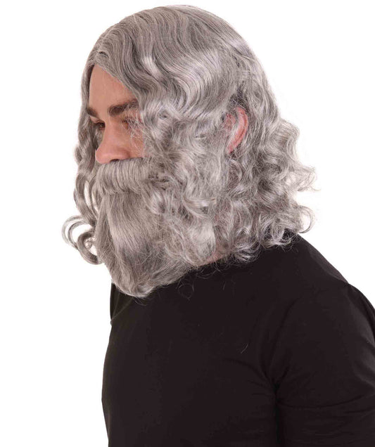 ハロウィンパーティープレミアム 男性用 H-3614 聖書のウィッグとひげ グレー セット
