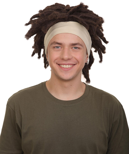メンズ H-6034 アニメーションスーパーヒーロー 6 ドレッドヘアウィッグ ヘッドバンド付き キャップレスキャップ ブラウンウィッグ 難燃性合成繊維