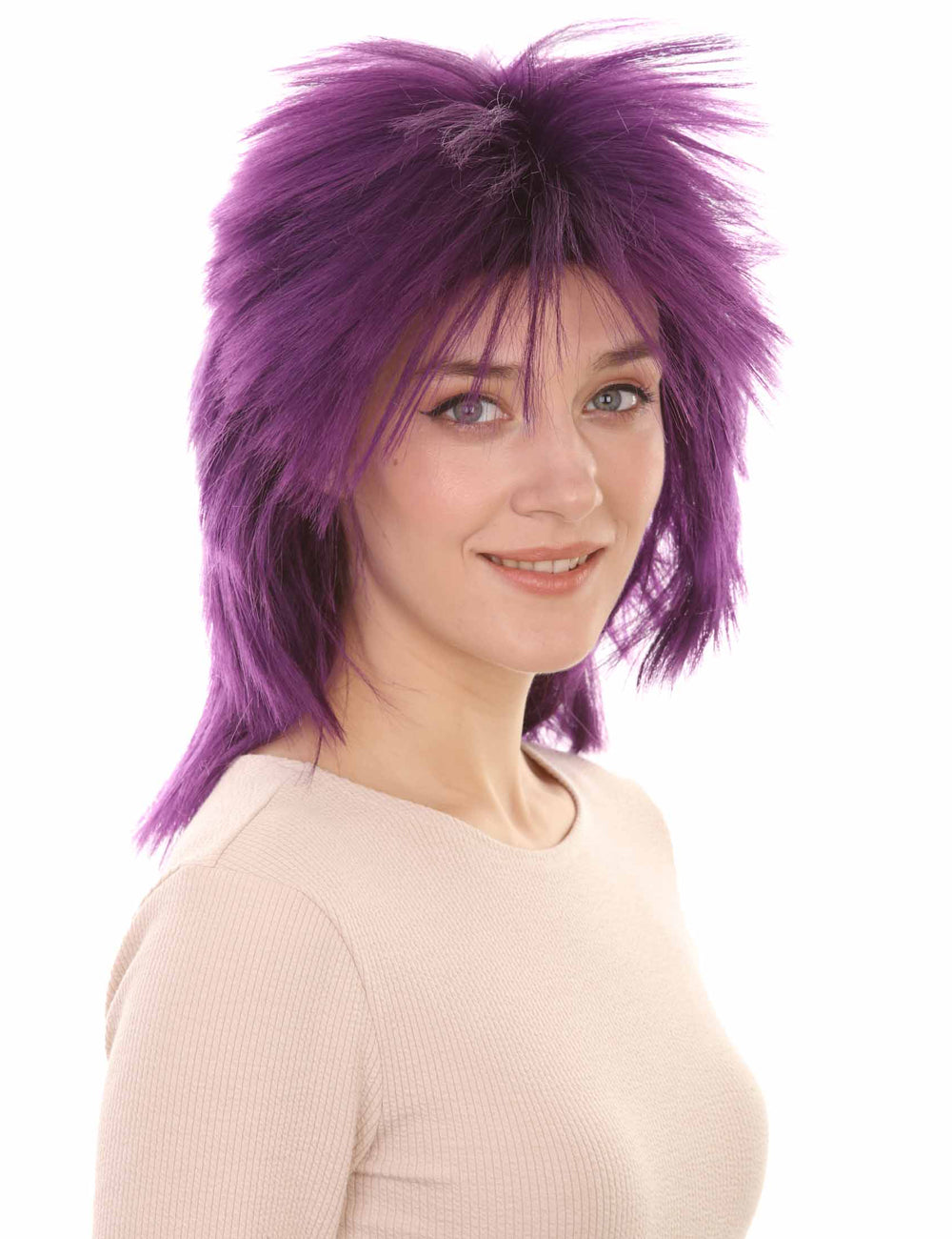 Wigs2you ハロウィン パーティー プレミアム H-1320 簡単に着用でき 快適なフィット感 80 年代女性バイオレット ロッカー スタイルウィッグ