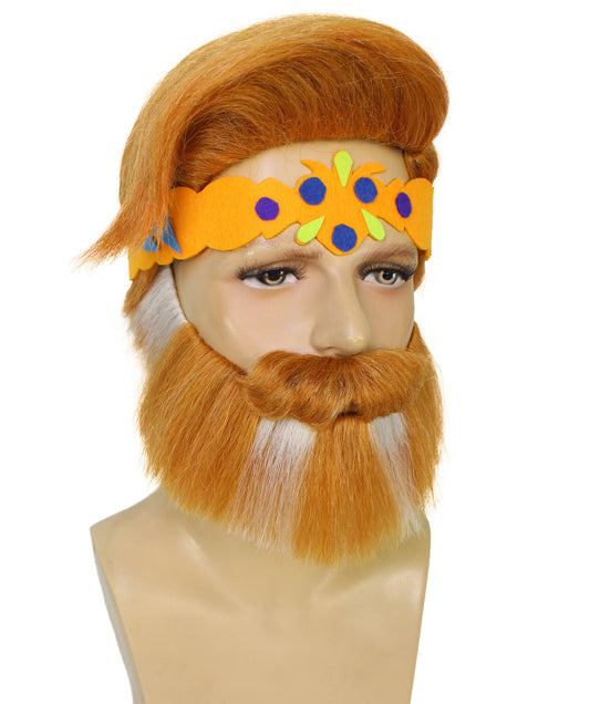 男性用 H-6151 アニメキングウィッグ 眉毛 口ひげ 王冠付き ハロウィンに最適 合成繊維 コスプレウィッグ