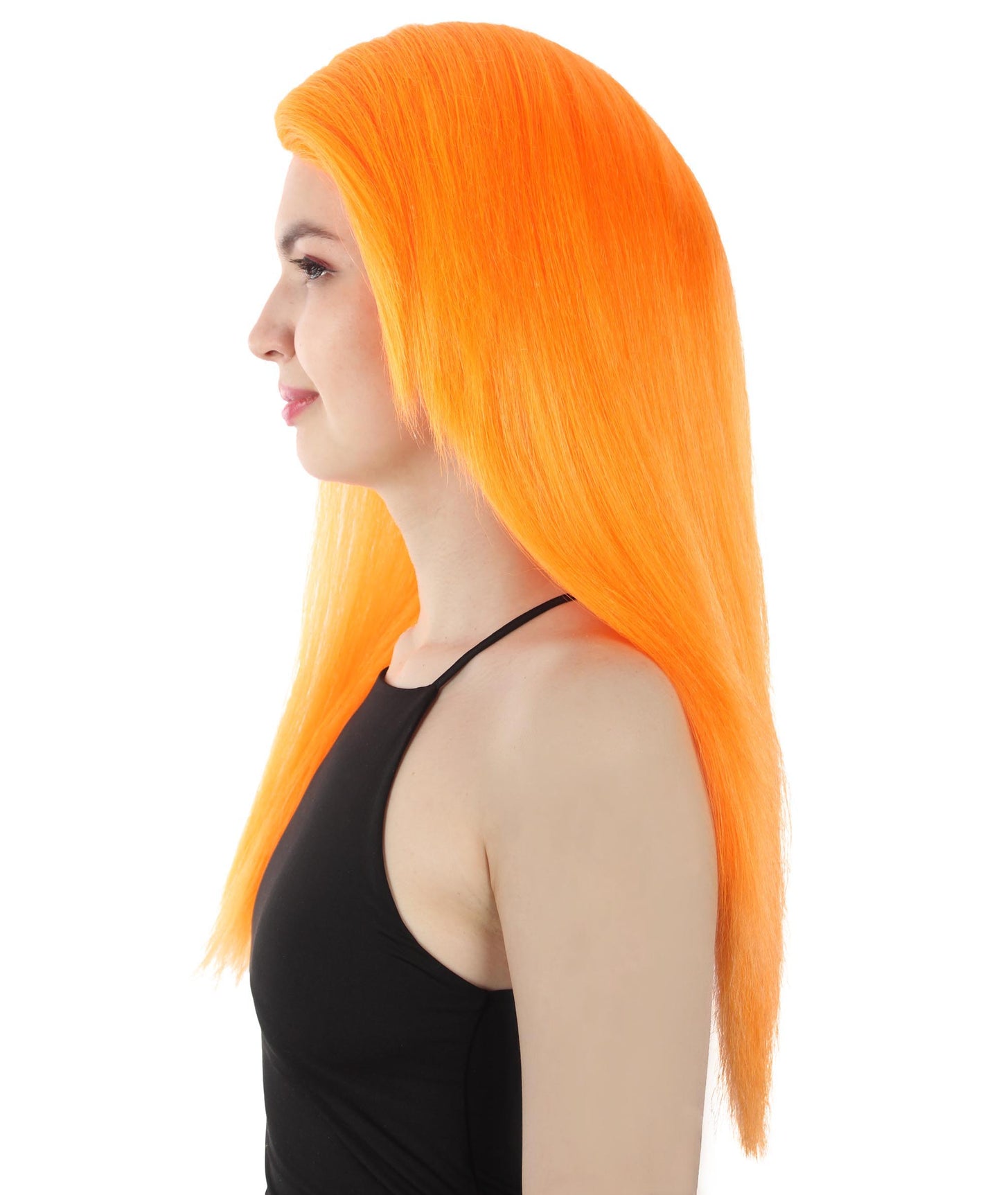 女性用ロングストレートサイドパートコスプレウィッグ オレンジ H-5220_4 ファンシースタイル プレミアムハロウィンパーティーウィッグコレクション