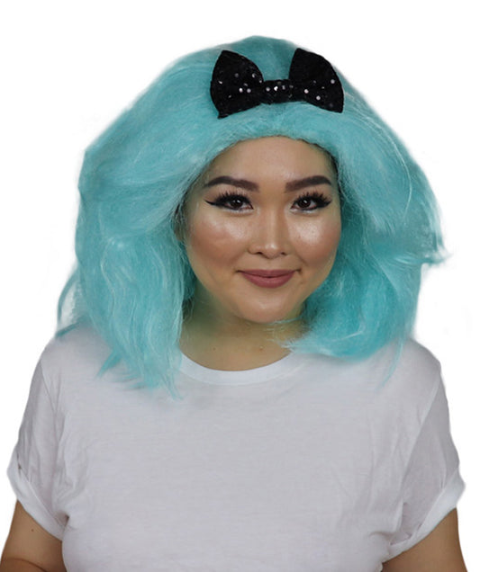 ハロウィーンパーティープレミアムレディースH-3643 メガライトブルーアフロクラウンウィッグ リボン付き