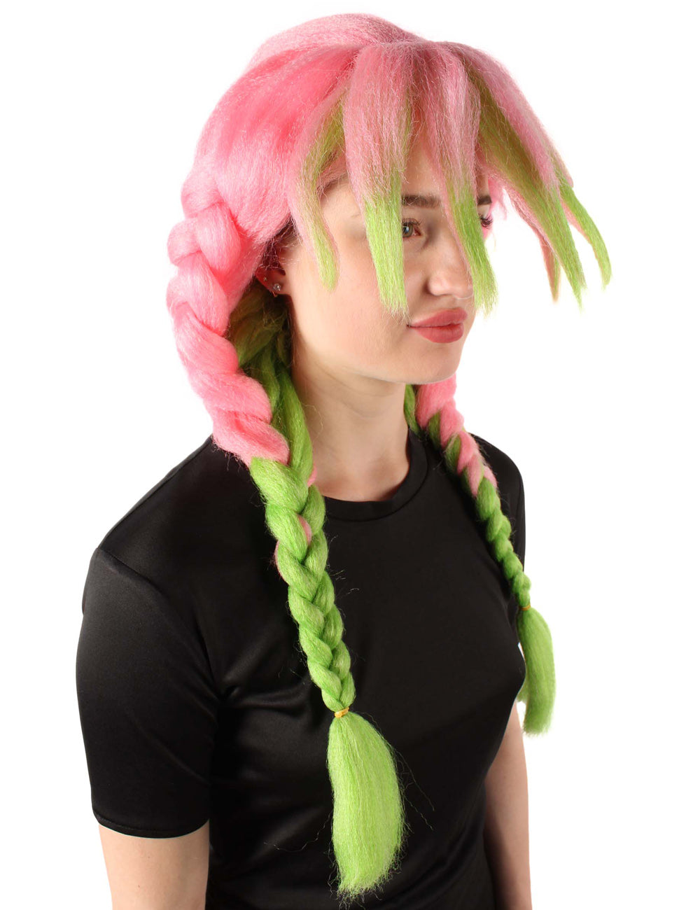 Wigs2you H-5671大人の女性のアニメコスプレ悪魔ハンターレインボーピンク三つ編みと前髪ウィッグ