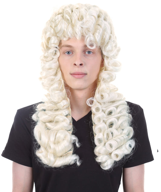 カーリーコロニアル裁判官ウィッグ白 男性用 H-4301 プレミアム通気性キャップレスキャップ