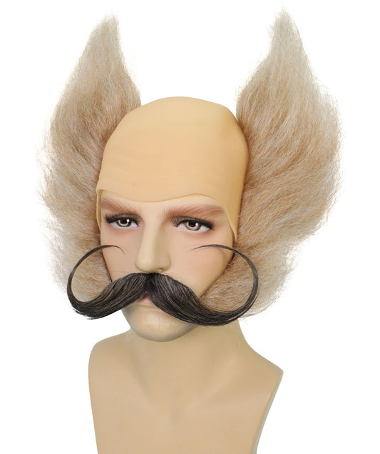 ブロンド H-6254 サイドヘア ハゲウィッグ 口ひげ付き 難燃性合成繊維