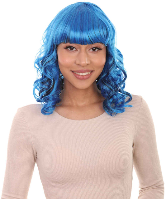 ハロウィンパーティー プレミアム 女性用 H-2766 ブルー ウェーブ ウィッグ