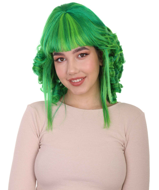 ハロウィンパーティ プレミアム H-4530 18世紀植民地時代のレディのカーリーネオングリーンヒストリカルウィッグ