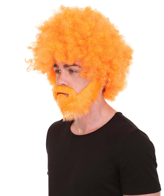 大人 男女兼用 80年代 画家風 アフロウィッグ 顎髭と口髭セット オレンジ H-5126 シンプルでクラシックなセレブコスチューム プレミアムハロウィンウィッグ