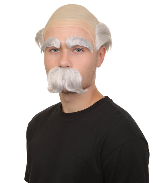 メンズ H-6049 エイプマン アニメ映画科学者ドクター ホワイト ウィッグと口ひげ ハロウィンに最適 難燃性合成繊維