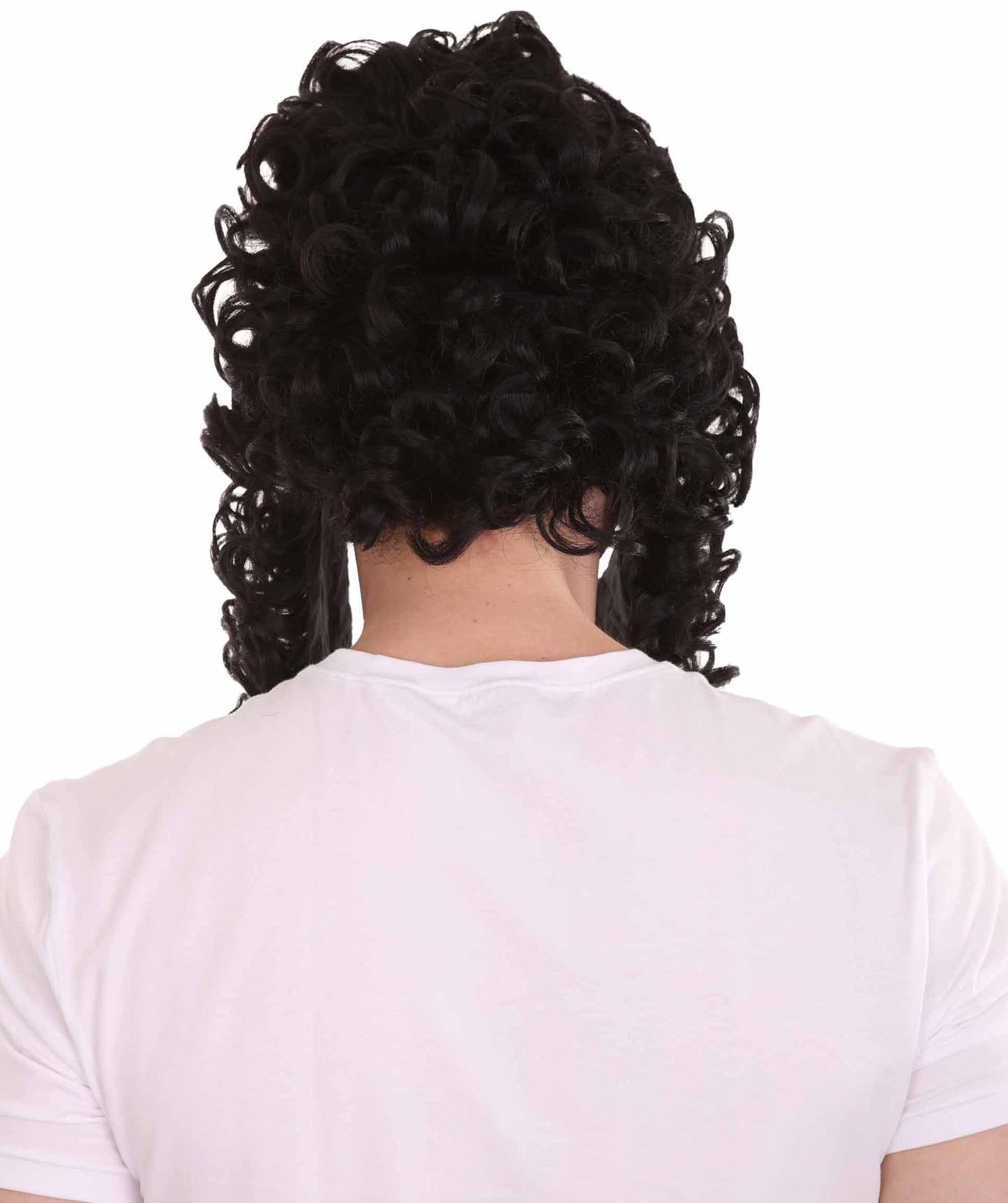 ハロウィンパーティ 男性用 H-4279 コロニアル歴史的なカーリーウィッグ 黒 プレミアム通気性キャップレスキャップ