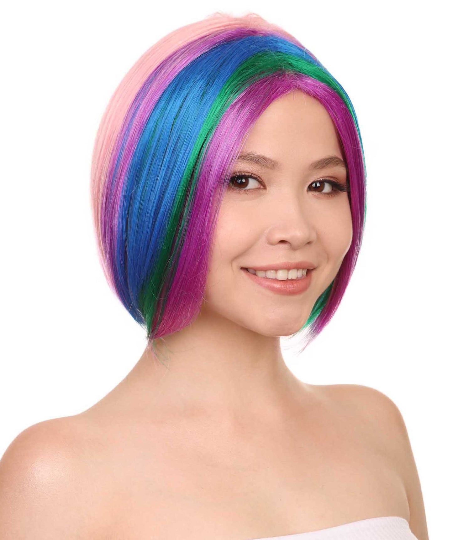 ショートレインボーウィッグ H-2590 ソフト合成繊維 女性らしい魅力 美しいウィッグを作る芸術
