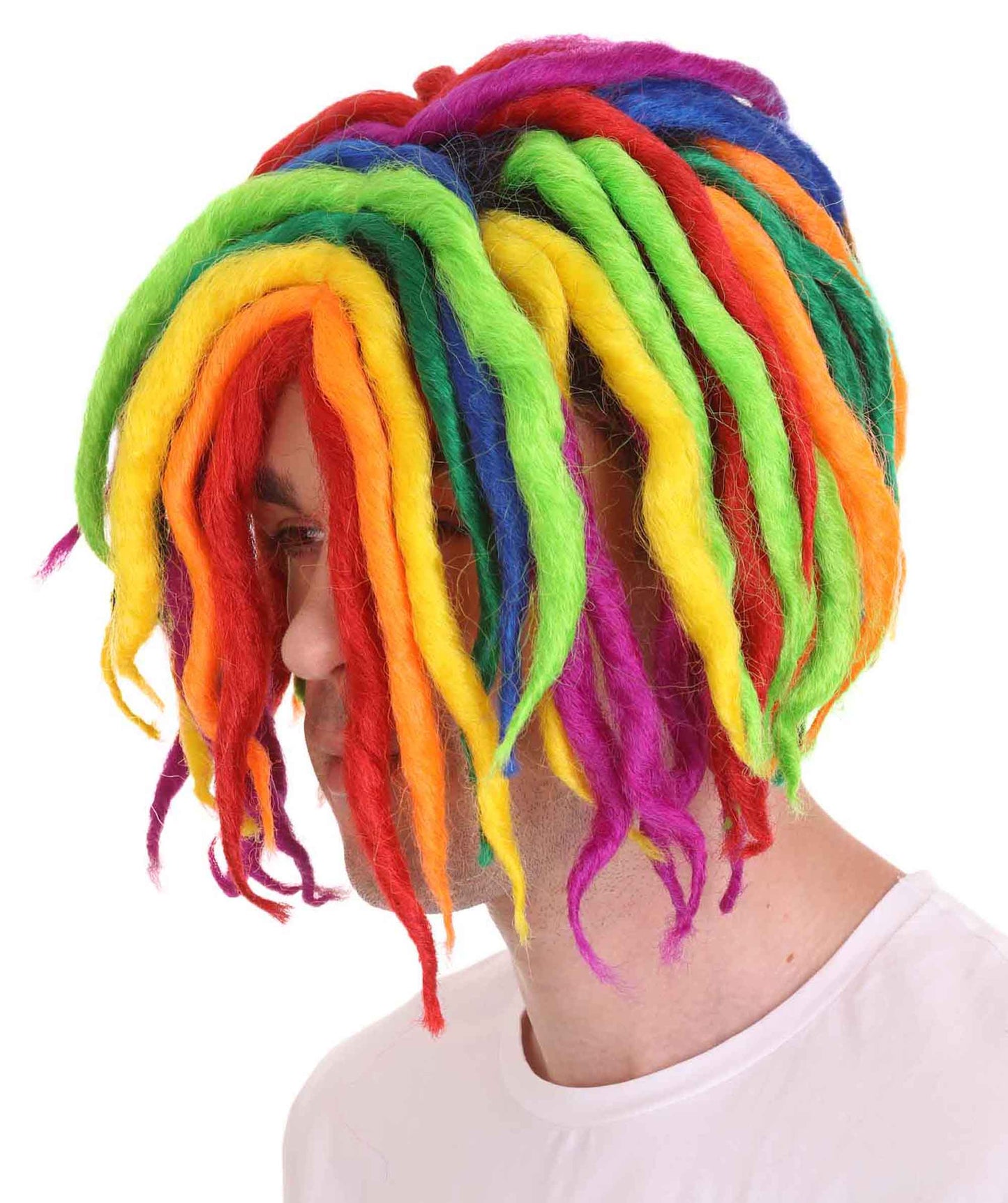 男性用Lil Pump レインボードレッドロックレインボーウィッグ H-4773 セレブウィッグ プレミアム通気性キャップレスキャップ