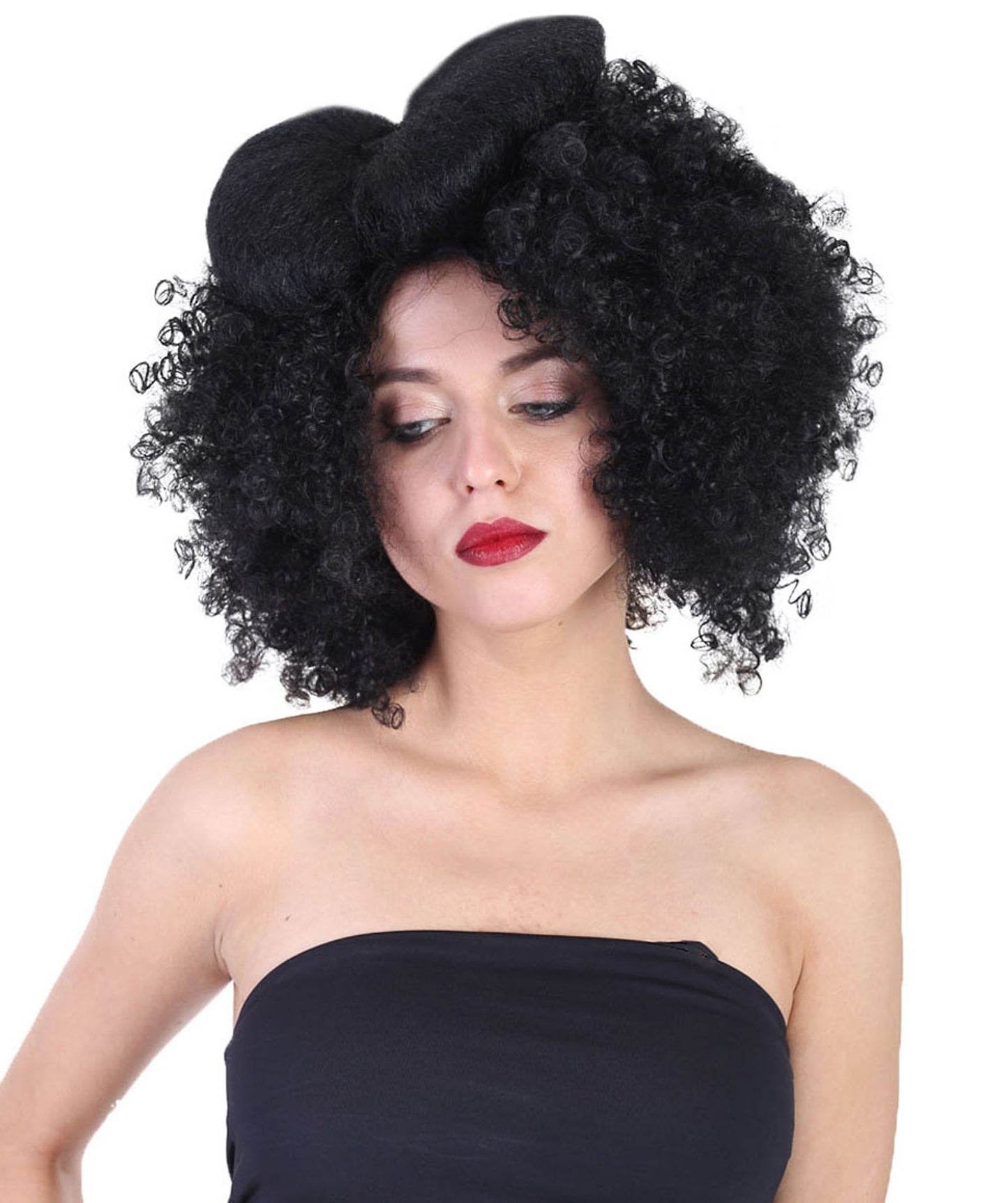Wigs2you ハロウィン パーティー プレミアム レディース H-1248 着けやすい 快適なフィット感 ブラック アフロ スモール ボウウィッグ