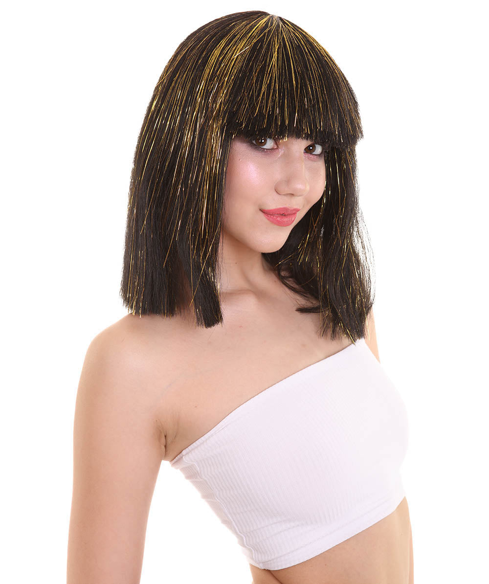 Wigs2you H-5212 ゴールドボブのティンセルウィッグハイライト付きクレオパトラコスチューム | ハロウィンレイブヘアカット